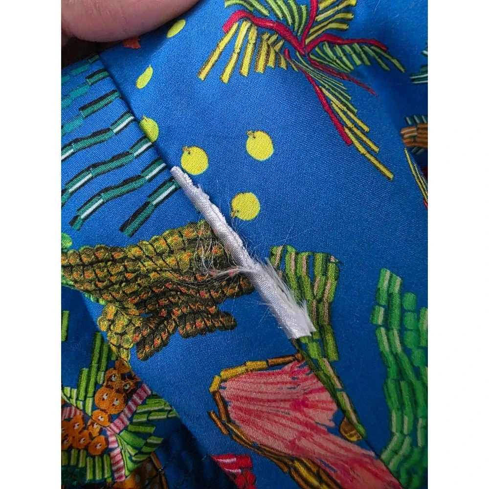 Farm Rio Blue Ocean Stories Wrap Vibrant Tropical Print Puff Sleeve Crop Top
